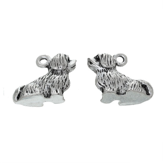 Picture of Zinc Metal Alloy 3D Charms Dog Animal Antique Silver Color 23mm( 7/8") x 19mm( 6/8"), 5 PCs