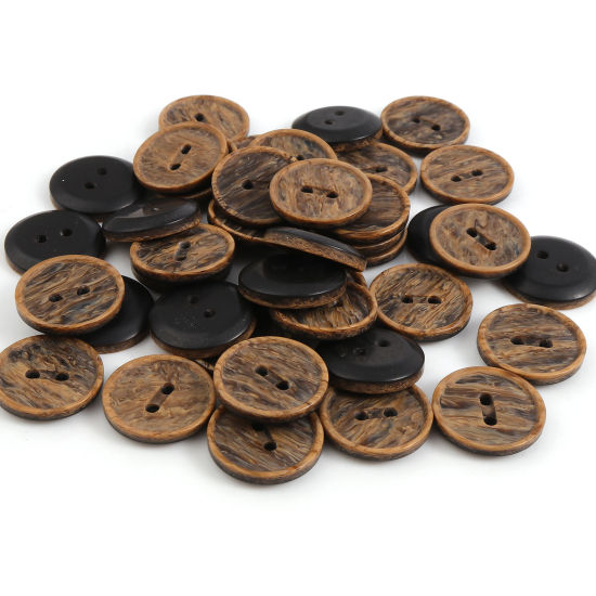 Image de Bouton de Couture en Résine 2 Trous Rond Café 18mm Dia, 20 Pcs