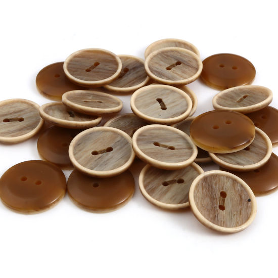 Image de Bouton de Couture en Résine 2 Trous Rond Beige 23mm Dia, 20 Pcs