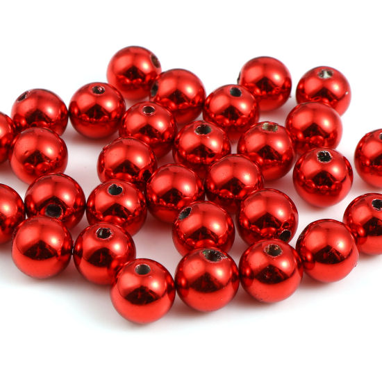 Imagen de CCB Plástico Navidad Cuentas Ronda , Rojo 8mm Diámetro, Agujero: Aprox 1.7mm, 50 Unidades