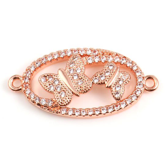 Immagine di Ottone Insetto Connettore Ovale Oro Rosa Farfalla Micro Spianare Trasparente Cubic Zirconiae 27mm x 13mm, 1 Pz
