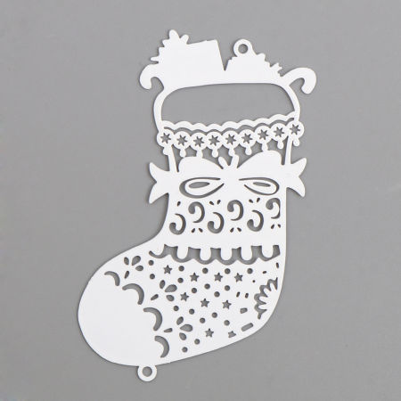 Picture of Brass Filigree Stamping Connectors Christmas Stocking White Filigree Painted 6.3cm x 4.4cm, 5 PCs