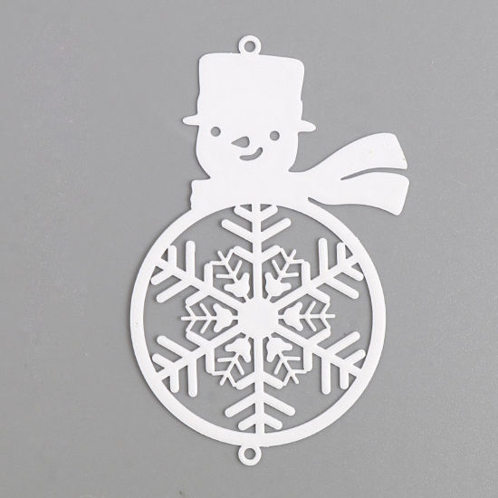 Bild von Messing Filigran Stempel Verzierung Verbinder Weihnachten Schneemann Weiß Schneeflocke Spritzlackierung 6.2cm x 4.1cm, 5 Stück