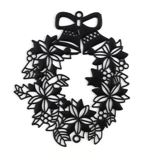 Bild von Messing Filigran Stempel Verzierung Verbinder Weihnachten Weihnachtskranz Schwarz Spritzlackierung 5.5cm x 4.6cm, 5 Stück