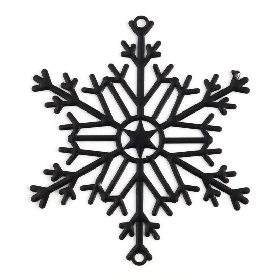 Picture of Brass Filigree Stamping Connectors Christmas Snowflake Black Painted 5cm x 4.3cm, 5 PCs                                                                                                                                                                       