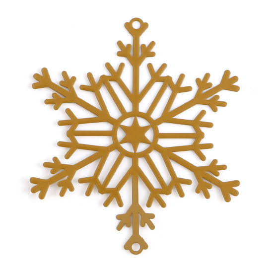 Picture of Brass Filigree Stamping Connectors Christmas Snowflake Brown Yellow Painted 5cm x 4.3cm, 5 PCs                                                                                                                                                                