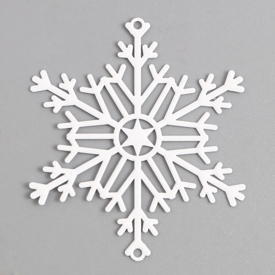 Picture of Brass Filigree Stamping Connectors Christmas Snowflake White Painted 5cm x 4.3cm, 5 PCs                                                                                                                                                                       