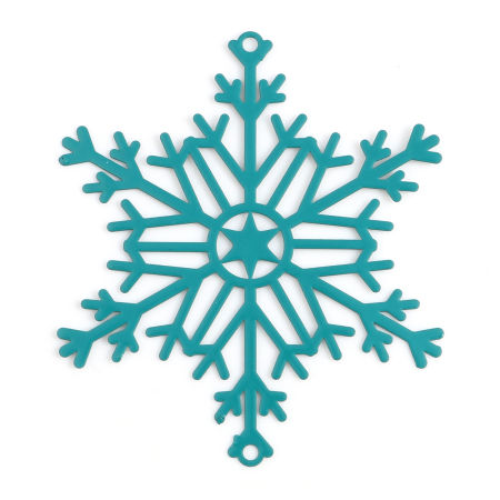 Picture of Brass Filigree Stamping Connectors Christmas Snowflake Green Painted 5cm x 4.3cm, 5 PCs