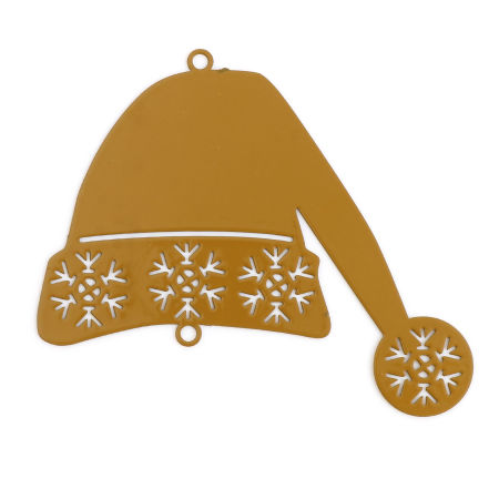 Picture of Brass Filigree Stamping Connectors Christmas Hats Brown Yellow Snowflake Painted 5.2cm x 4.5cm, 5 PCs