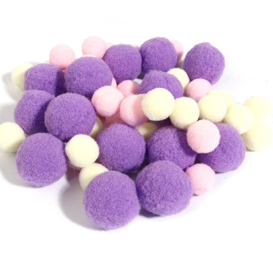 Bild von Terylen Pompon Bommel Mix Farben Rund 25mm 15mm Dia., 1 Packung （ 55 Stück/Paket)