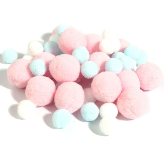 Bild von Terylen Pompon Bommel Mix Farben Rund 25mm 15mm Dia., 1 Packung （ 55 Stück/Paket)