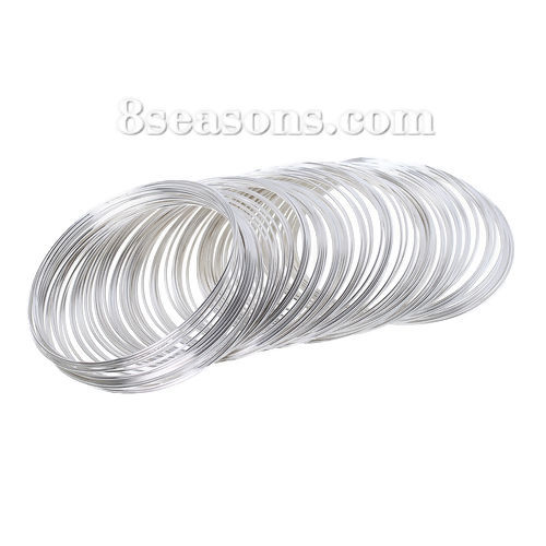 Picture of Beading Wire Bracelets Components Silver Plated 0.6mm, 6.8cm(2 5/8") Dia. - 6.6cm(2 5/8") Dia., 200 Loops