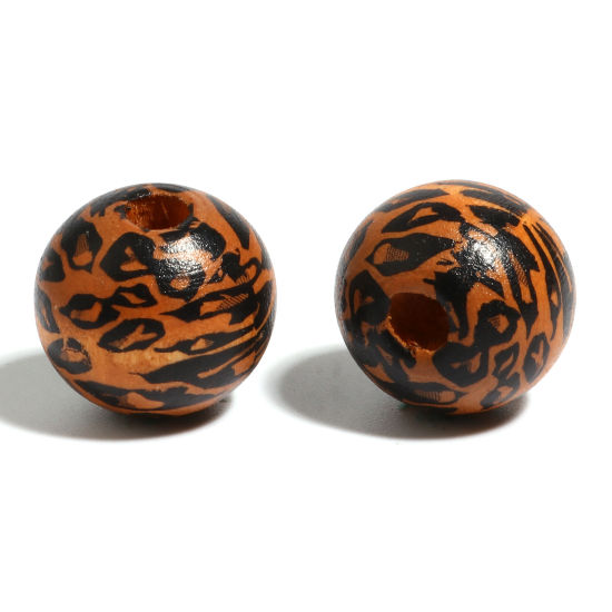 Image de Perles en Bois Naturel Rond Brun & Noir Léopard 16mm Dia, Trou: env. 4.5mm - 3.6mm, 20 Pcs