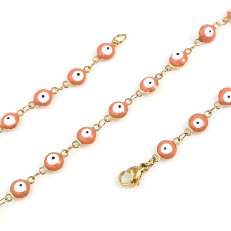 Image de 1 Pièce Colliers Religieux en 304 Acier Inoxydable Placage sous Vide Rond Œil Mauvais Doré Orange Clair Émail 50cm long