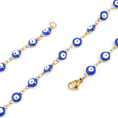 Image de 1 Pièce Colliers Religieux en 304 Acier Inoxydable Placage sous Vide Rond Œil Mauvais Doré Blanc & Bleu Émail 50cm long