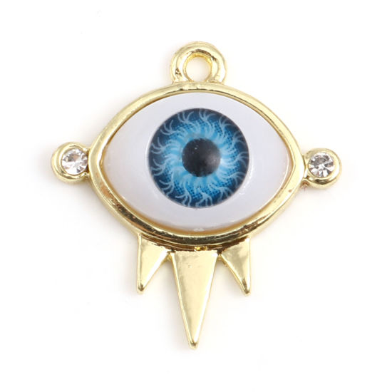 Immagine di Lega di Zinca + Acrilato Religione Charms Malocchio Oro Placcato Blu Trasparente Strass 22mm x 20mm , 10 Pz