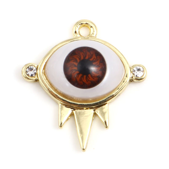 Immagine di Lega di Zinca + Acrilato Religione Charms Malocchio Oro Placcato Marrone Trasparente Strass 22mm x 20mm , 10 Pz