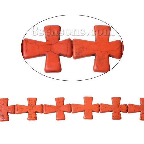 Bild von Türkis Locker Perlen Kreuz Orange Spalte  Muster ca. 37mm x 31mm, Loch: 1.6mm, 40.4cm lang/Strang, 1 Strang (ca. 11 Stk./Strang)