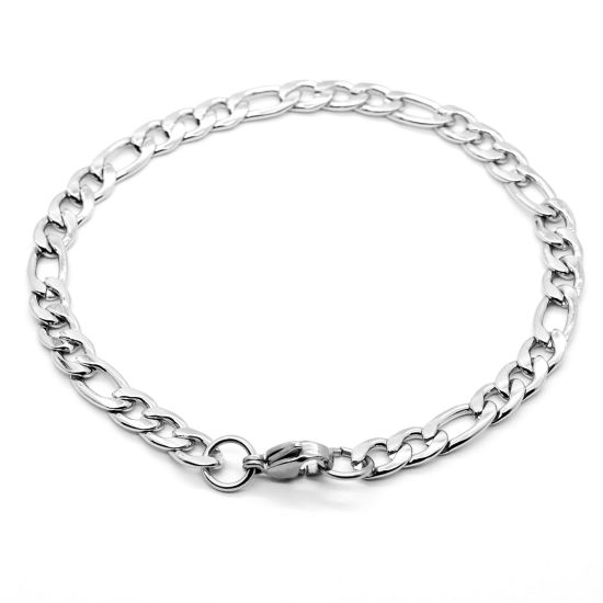 Picture of Stainless Steel 3:1 Figaro Link Chain Bracelets Silver Tone 23cm(9") long, 1 Piece