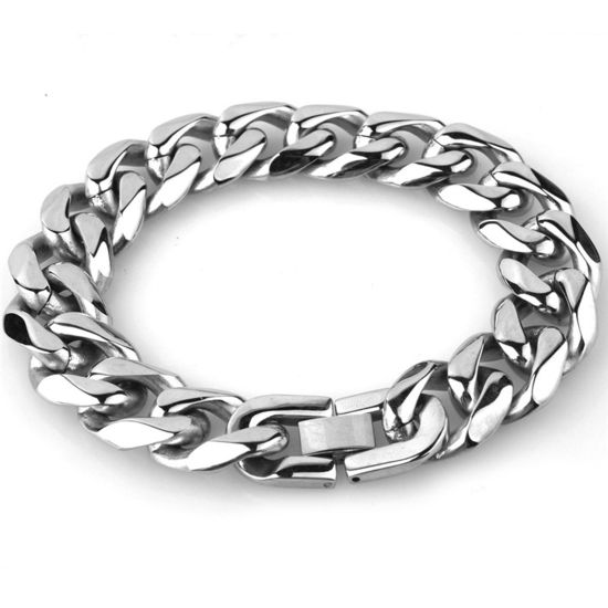 Immagine di Acciaio Inossidabile Braccialetti Tono Argento Smerigliato 19cm Lunghezza, 1 Pz