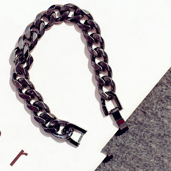 Immagine di Acciaio Inossidabile Braccialetti Nero Smerigliato 21cm Lunghezza, 1 Pz