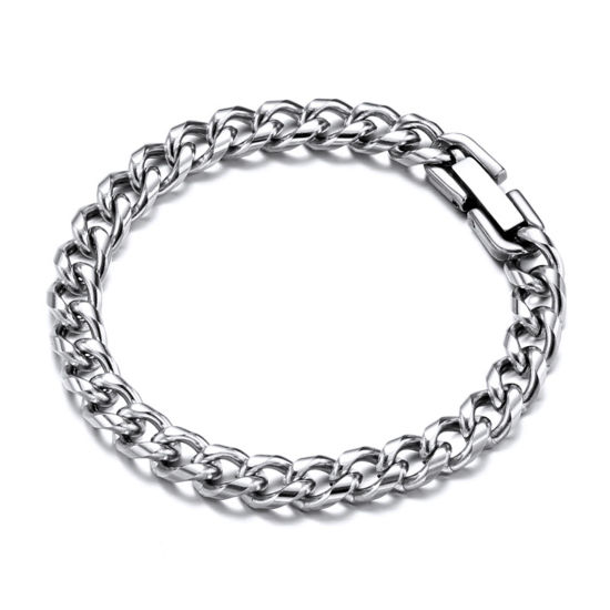 Immagine di Acciaio Inossidabile Braccialetti Tono Argento 21cm Lunghezza, 1 Pz