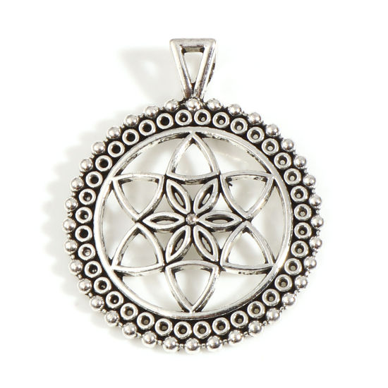 Immagine di Lega di Zinco Ciondoli Tondo Argento Antico Fiore 42mm x 35mm , 5 Pz