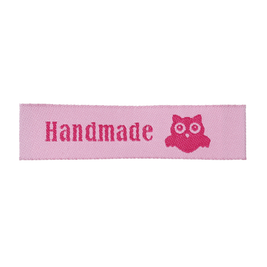 Picture of Terylene Woven Printed Labels DIY Scrapbooking Craft Rectangle Pink Owl Pattern " Handmade " 60mm(2 3/8") x 15mm( 5/8"), 50 PCs