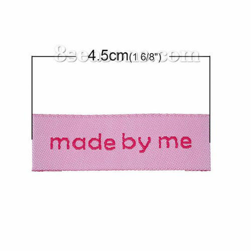 Picture of Terylene Woven Printed Labels DIY Scrapbooking Craft Rectangle Pink " made by me " 45mm(1 6/8") x 15mm( 5/8"), 50 PCs
