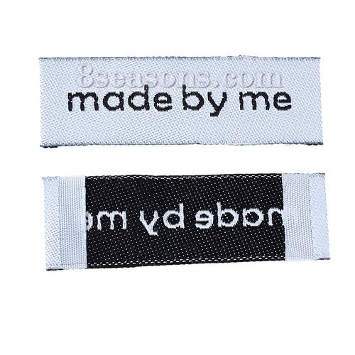 Picture of Terylene Woven Printed Labels DIY Scrapbooking Craft Rectangle Grayish White " made by me " 45mm(1 6/8") x 15mm( 5/8"), 50 PCs