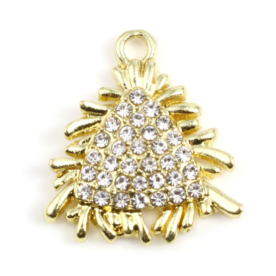 Immagine di Lega di Zinco Micro Intarsio Charms Triangolo Oro Placcato Petalo Trasparente Strass 19mm x 17mm , 5 Pz