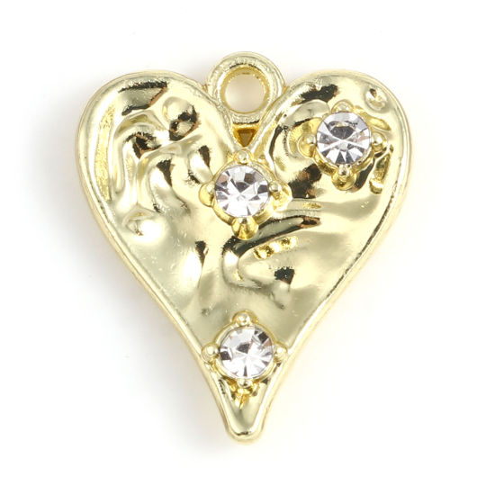 Immagine di Lega di Zinco San Valentino Charms Cuore Oro Placcato Trasparente Strass 17mm x 15mm , 10 Pz