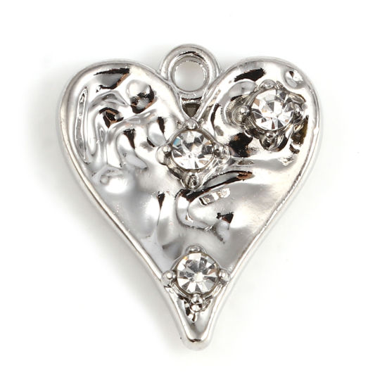 Immagine di Lega di Zinco San Valentino Charms Cuore Tono Argento Trasparente Strass 17mm x 15mm , 10 Pz