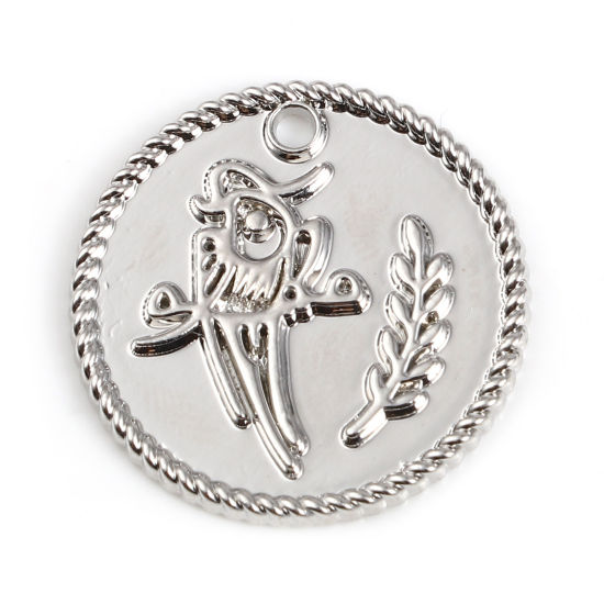Immagine di Lega di Zinco Charms Tondo Tono Argento Pappagallo 20mm Dia, 10 Pz