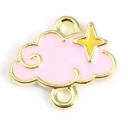 Image de Connecteurs Collection de Météo en Alliage de Zinc Nuage Rose Doré Émail 11mm x 10mm, 20 Pcs