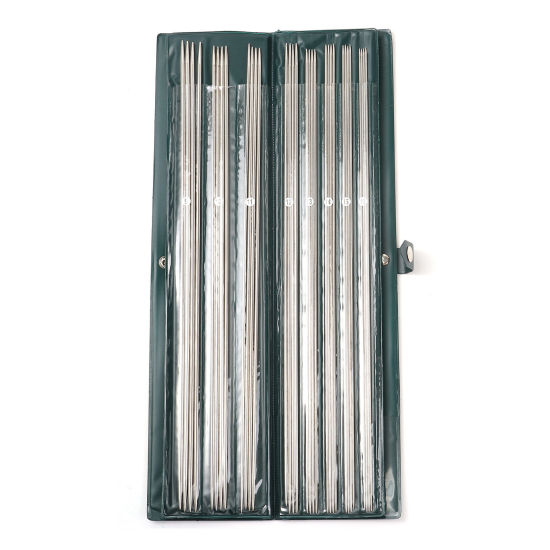 Bild von Bambus Kettelstifte mit Doppelte Gerade Stifte Öse Silberfarben 36cm lang, 1 Set ( 44 Stück/Set)
