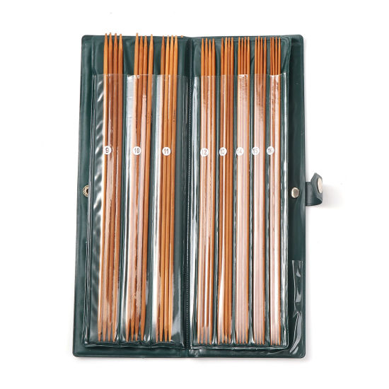 Bild von Bambus Kettelstifte mit Doppelte Stecknadeln Öse Naturfarben 25cm lang, 1 Set ( 44 Stück/Set)