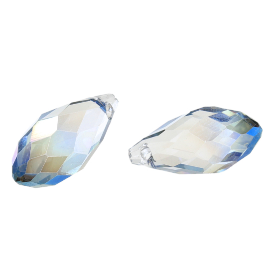 Bild von Kristallglas Perlen Tropfen Lila AB Farbe Transparent Facettiert ca. 17mm x 8mm, Loch: 1mm, 20 Stücke