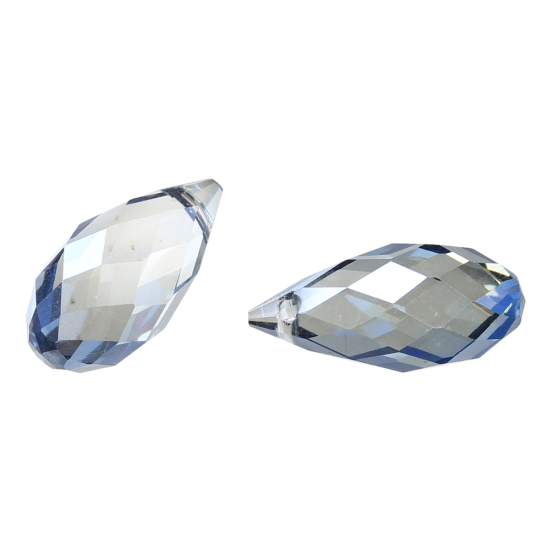 Bild von Kristallglas Perlen Tropfen Dunkelblau Transparent Facettiert ca. 17mm x 8mm, Loch: 1mm, 20 Stücke