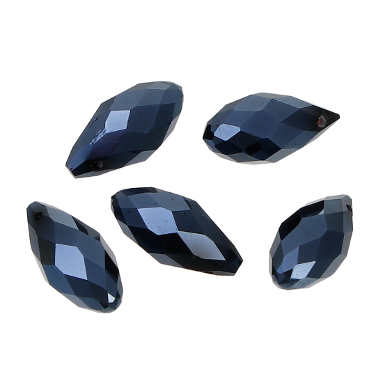 Picture of Crystal Glass Loose Beads Teardrop Black Faceted About 17mm x 8mm, Hole: Approx 1mm, 20 PCs