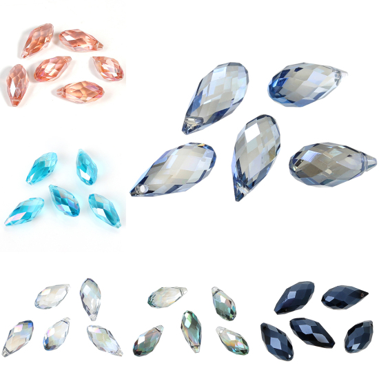Bild von Kristallglas Perlen Tropfen Fuchsig & Grün AB Farbe Transparent Facettiert ca. 17mm x 8mm, Loch: 1mm, 20 Stücke