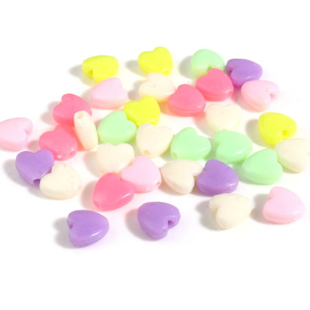 Picture of Acrylic Valentine's Day Beads Heart At Random Color Mixed About 8mm x 8mm, Hole: Approx 1.7mm, 100 PCs