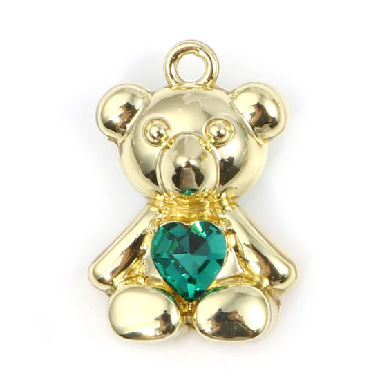 Immagine di Lega di Zinco San Valentino Charms Orso Oro Placcato Cuore Verde Strass 20mm x 14mm , 5 Pz