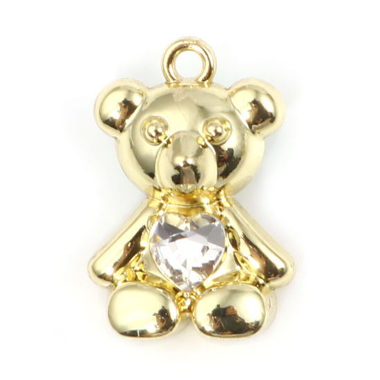 Immagine di Lega di Zinco San Valentino Charms Orso Oro Placcato Cuore Trasparente Strass 20mm x 14mm , 5 Pz