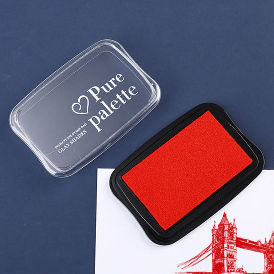 プラスチック+スポンジ+インク 印肉 長方形 赤 10cm x 6.5cm、 1 個 の画像
