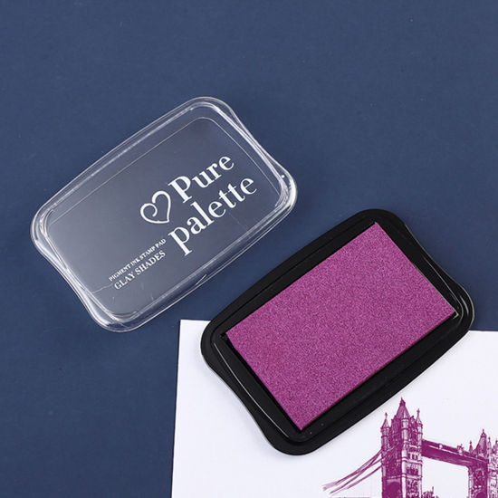 プラスチック+スポンジ+インク 印肉 長方形 紫 10cm x 6.5cm、 1 個 の画像