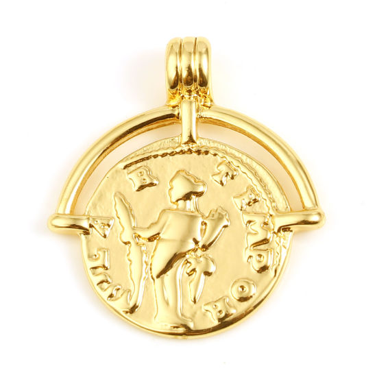 Bild von Messing Charms Rund 18K Echtgold plattiert Person 26mm x 23mm, 1 Stück