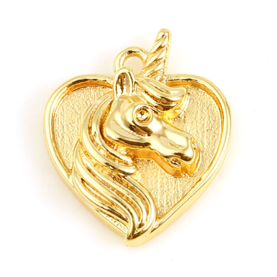 Bild von Messing Valentinstag Charms Herz 18K Echtgold plattiert Pferd 13mm x 11mm, 1 Stück