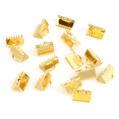 Brass End Crimp Caps 18K Real Gold Plated Rectangle 10mm x 7mm, 10 PCs