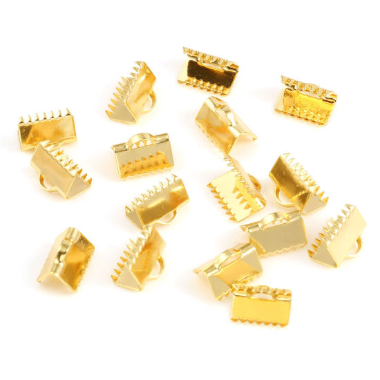 Picture of Brass End Crimp Caps 18K Real Gold Plated Rectangle 10mm x 7mm, 10 PCs